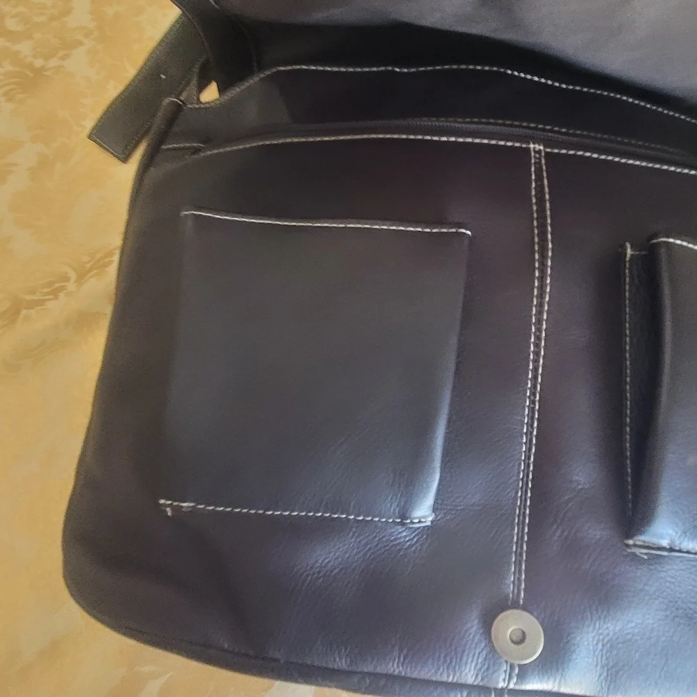 Dark Brown Genuine Leather Messenger Bag Crossbody Large Minimalist